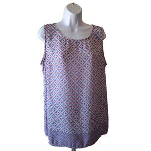 Talbots Womens Tank Top L Pink Purple Sleeveless Geometric Print Preppy